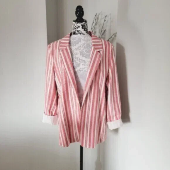 Blazer Jacket Summer Nautical Size 16+ Red White Stripe - Picture 1 of 12